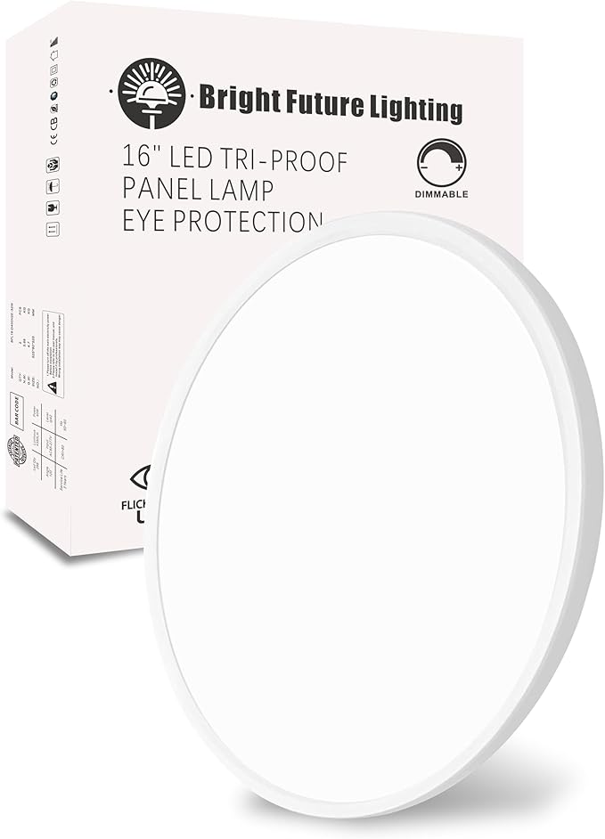1Pack 16 Inch Dimmable LED Flush Mount Ceiling Light Panel,32W 3480LM,3000K/4000K/6000K CCT Selectable,Ultra Thin Round White Ceiling Light Fixture for Hallway Kitchen Bedroom Home Office Bathroom