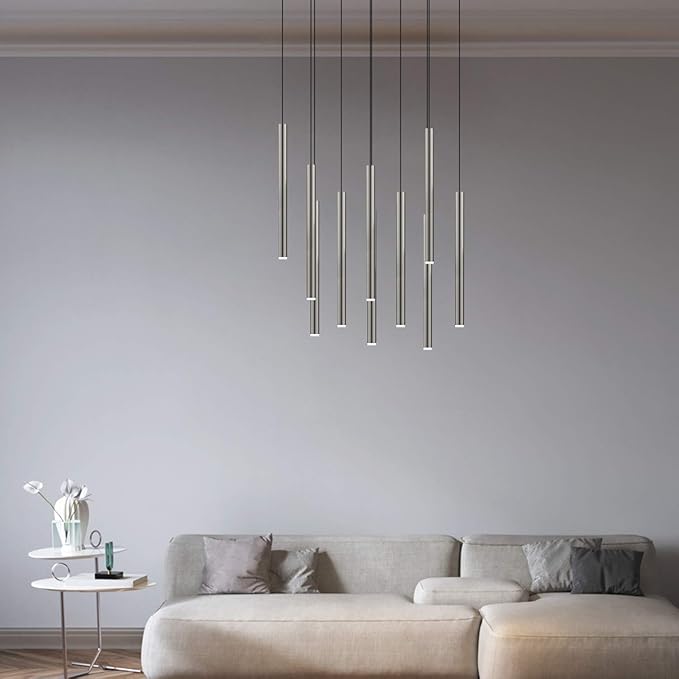 CANALIS 10 Mini Pendant Lighting Nickel - LED Hanging Light Fixture for Kitchen Island, Bar, Foyer - Cluster Pendants - Dimmable, Adjustable Wire, Lamp Bulb Included