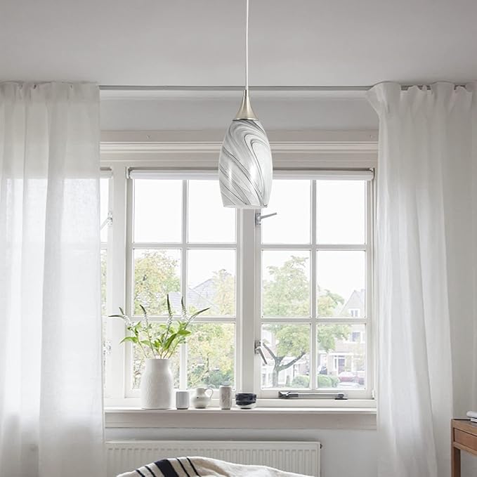Kitchen Pendant Lighting for Island, Modern Edison Hanging Light with Handcrafted Art Glass, Adjustable Nylon Core Ceramic Holder Lighting Fixture Indoor for Dining Room, Entryway (Bulb Not Included)