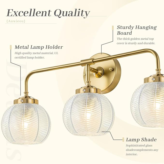 Vintage Wall sconces Bathroom Vanity Lights Over Mirror 3 Light Gold Wall sconce with clear Glass Shade mid Century modern Wall Sconce Glass globe wall lamp Wall Lighting for Bedroom Doorway Hallway