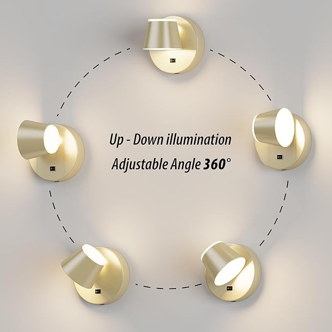 URSOLA Battery Operated Wall Sconce with Remote, LED Rechargeable Battery Wall Light with 9000mAh 3CCT and Dimmable Magnetic 360° Rotation Cordless Light for Bedroom（Champaign）