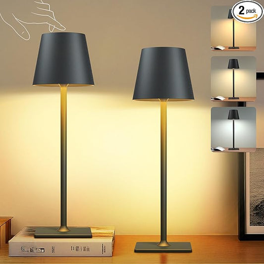 2 Pack Rechargeable Table Lamp - Cordless LED Lamp with 6000mAh Battery Operated LED Desk Lamp, Portable Table Light Outdoor for Dinner Patio Restaurant Bar Bedroom Coffee Shop Night Light(Black)