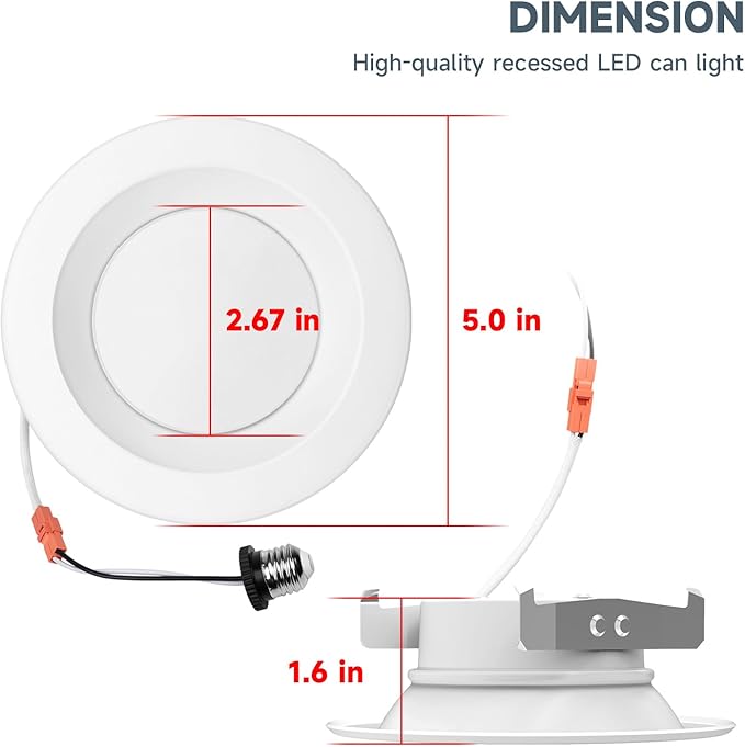 ECOELER 4Inch LED Recessed Dwonlight, 5CCT Selectable Retrofit Can Lights, 10.5W, 950LM, Damp Rated, Dimmable Recessed Ceiling Light for Kitchen, Storage Room, ETL & FCC Listed