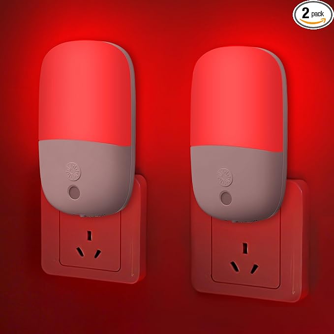 670nm Red Night Lights with Retractable Plug [2 Pack] - 0.5W Red Light Night Light with Dusk to Dawn Sensor - Auto On/Off LED Night Light Plug into Wall Pefect for Bedroom, Bathroom, Hallway