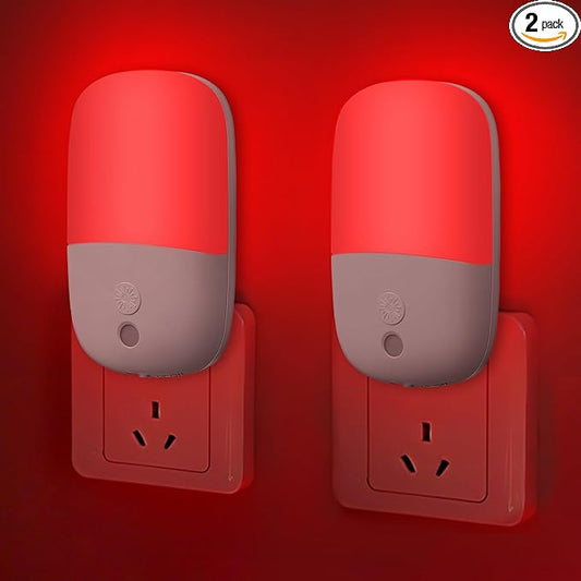670nm Red Night Lights with Retractable Plug [2 Pack] - 0.5W Red Light Night Light with Dusk to Dawn Sensor - Auto On/Off LED Night Light Plug into Wall Pefect for Bedroom, Bathroom, Hallway
