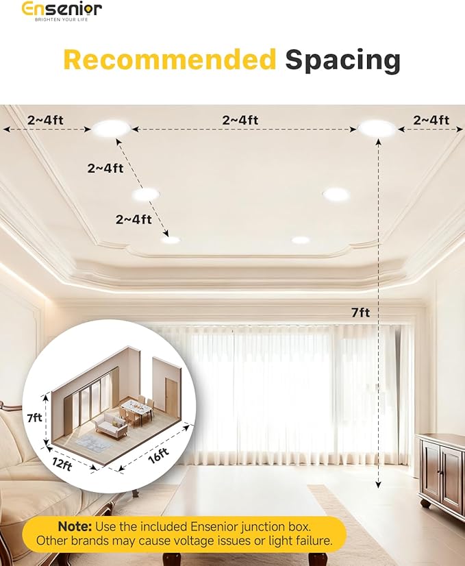 Ensenior 48 Pack 4 Inch LED Recessed Ceiling Light with Night Light, Dimmable, 2700K-5000K 5CCT, 1050LM 12W 120V, High Brightness Canless Wafer Downlight - ETL&FCC&IC