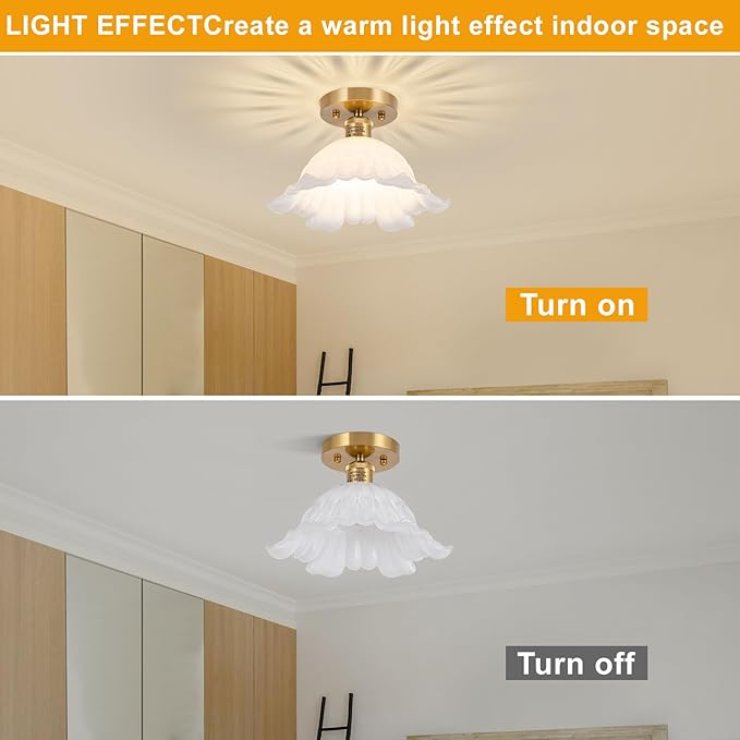 Semi Flush Mount Ceiling Light,Hallway Vintage Lights Fixture Ceiling White 11" Ceiling Light E26 Bulb Included Vintage Lights Fixtures for Closet Hallway Kitchen Dining Room