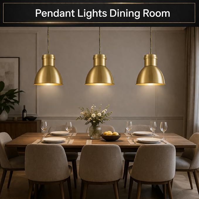 BoostArea Gold Pendant Light for Kitchen Island, 10.6" Large Metal Dome Shade, 70.9" Adjustable Height Hanging Light Fixture, Modern Farmhouse Pendant Lighting, E26 Base, Bulb Not Included