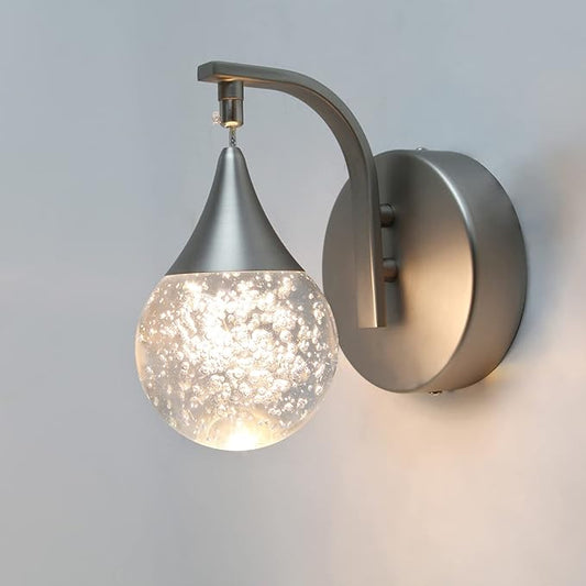 Sedelan LED Crystal Bubble Wall Sconce, 5W Dimmable Modern Wall Light Fixture, 3300K Warm White Indoor Lighting for Bedroom Bedside Living Room Bathroom Hallway, Sand Nickel