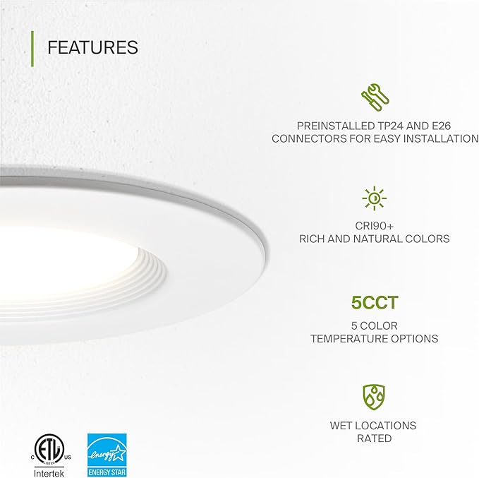 ASD 6 Pack Retrofit LED Recessed Lighting 6 Inch - 12W 2700K-5000K 1078LM Can Lights for Ceiling 6 Inch, Dimmable Recessed Lights, Baffle Trim Wet Rated Wafer Lights, ETL, Energy Star