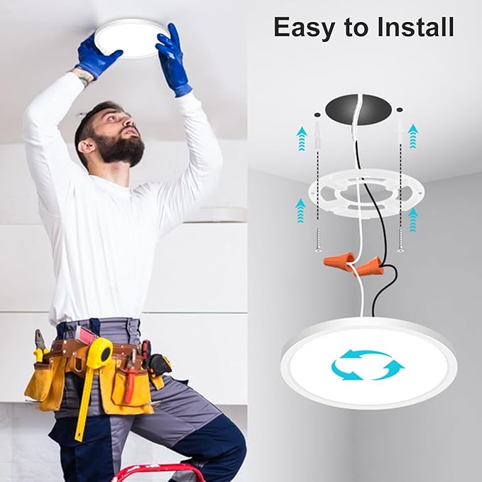 Libtit 12Pack 7Inch Led Ceiling Light - Flush Mount, 15W 1500Lm, 3000K/4000K/6500K, Small Round Recessed Led Kitchen/Bathroom/Hallway/Closet Light Fixtures