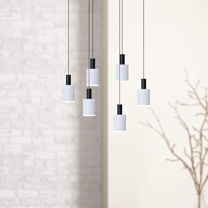 Virgo 6 Mini Pendant Lighting Black-White - LED Hanging Light Fixture for Kitchen Island, Bar, Foyer - Cluster Pendants - Dimmable, Adjustable Wire, Lamp Bulb Included