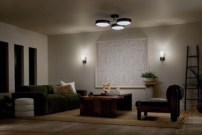 KICHLER Sago 52604BKCPZ Semi Flush LED 3-Light 40˝ with Clear Acrylic with Inside Satin Etch in Black and Champagne Bronze