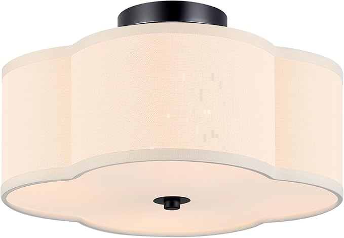 VONLUCE Semi-Flush Mount Ceiling Light, 12.8" Modern 4-Light Ceiling Light Fixture with White Clover-Shaped Shade 4 E26 Sockets for Bedroom Entryway Living Room, Black Finish, ETL Certificated