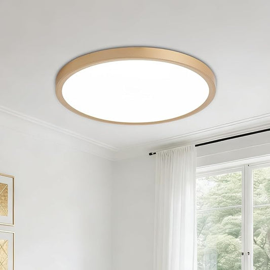 LED Flush Mount Ceiling Light: 12 inch 1Pack Super Slim Dimmable & 5CCT (2700-6500K) Kitchen Lighting Fixtures Ceiling - 24W Gold Low Profile Ceiling Lamp for Bedroom Garage Hallway