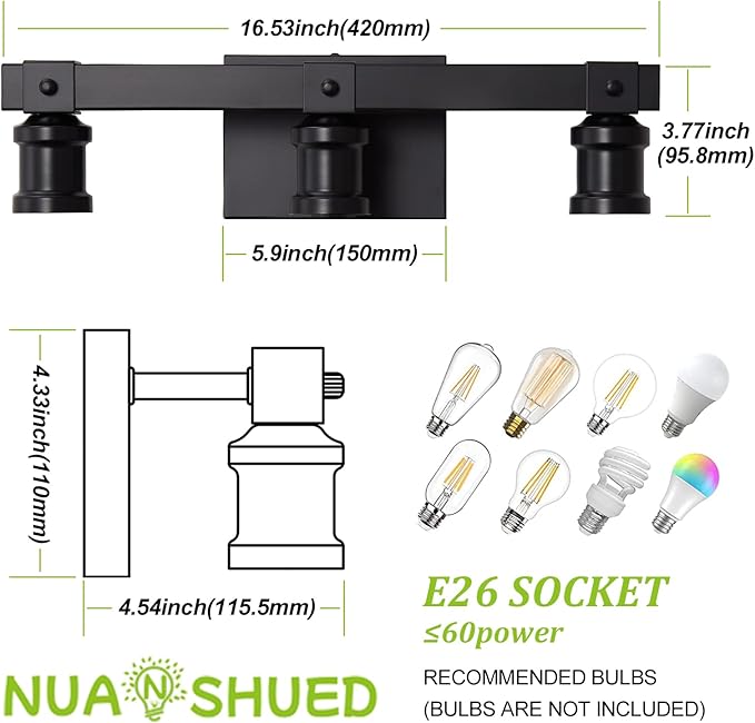 Farmhouse Bathroom Vanity Light Fixtures 3-Light Bathroom Light Fixtures Over Mirror Matte Black Vanity Light Industrial Vintage Wall Light Fixtures for Bathroom Living Room Hallway