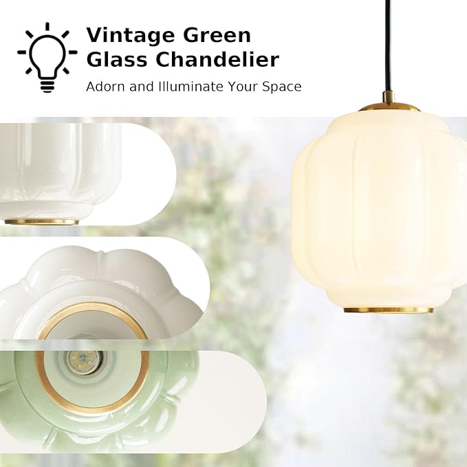 Vintage Milk Glass Pendant Lights Kitchen, Brass Color Glass Ceiling Light Fixture, Retro Industrial Pendant Lighting for Dining Room, Kitchen, Bedroom, Entryway, Hallway (White and Gold, 7in)