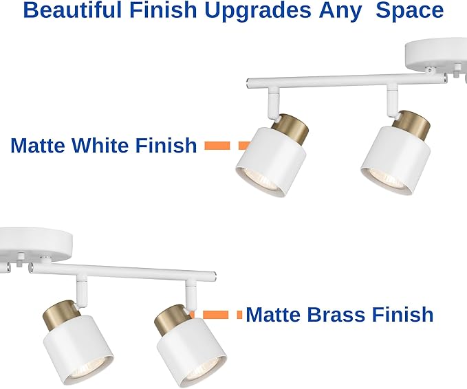 4 Light Track Lighting Kit, Matte White Brass Finish Adjustable with Modern Flush Mount Ceiling Spotlight for Kitchen,Dining,Living Room,Home Improvement