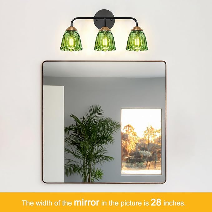 Vintage 3 Light Vanity Light, Black and Gold Bathroom Vanity Light, Bathroom Light Fixtures with Green Glass Shade, Antique Vanity Light Fixtures Over Mirror, Wall Sconce for Bedroom, Living Room