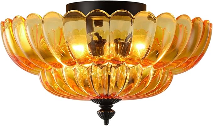 ANYLOVE Modern 12Inch Amber Flower Glass Semi Flush Mount Ceiling Light, 3 Light for Living Room Bedroom Hallway Entryway Foyer