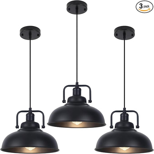 Black Farmhouse Pendant Light Kitchen Island 3pack, 11.5in Industrial Kitchen Pendant Light, Metal Pendant Lighting, Hanging Light Fixture for Kitchen, Dining Room, Bar, Barn, Restaurant
