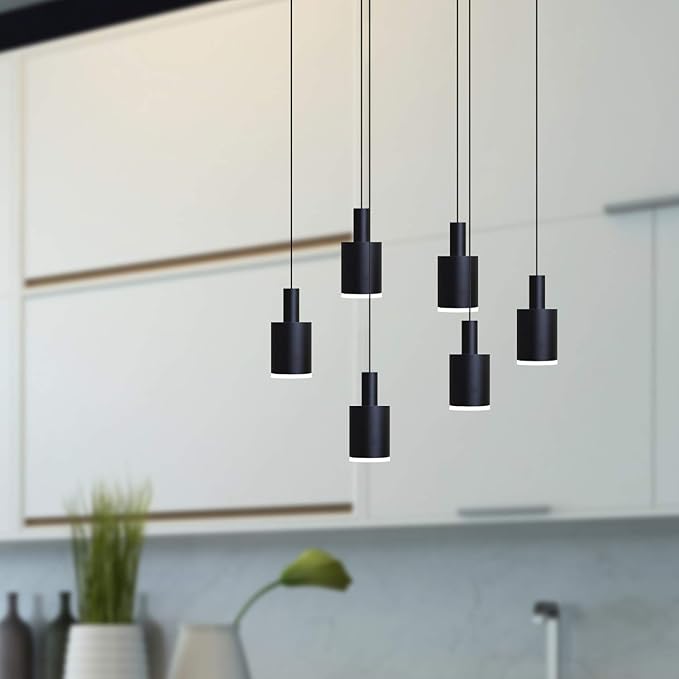 Virgo 6 Mini Pendant Lighting Black - LED Hanging Light Fixture for Kitchen Island, Bar, Foyer - Cluster Pendants - Dimmable, Adjustable Wire, Lamp Bulb Included