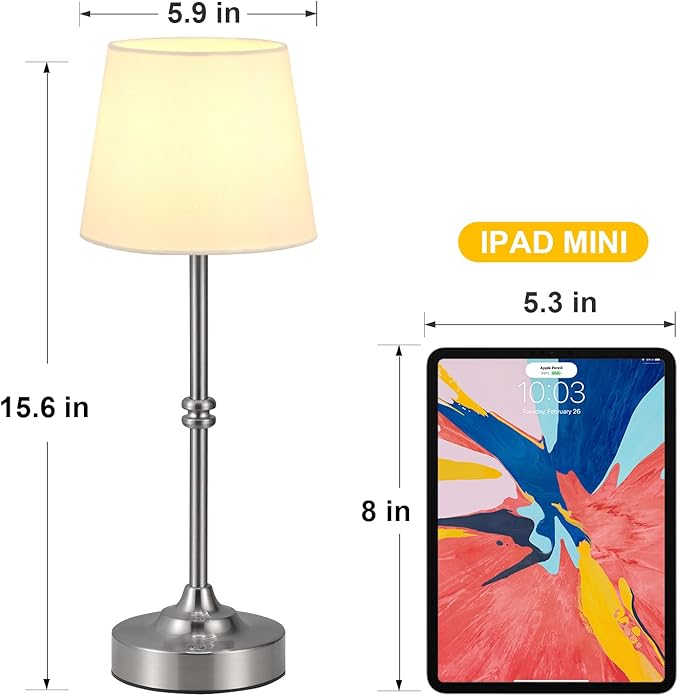 Kakanuo Rechargeable Cordless Table Lamp Silver - 2 Pack 4000mAh Battery Operated Lamp, 3000K Warm Light, Touch Control Stepless Dimming, for Bedside, Dining Table, Home Decor