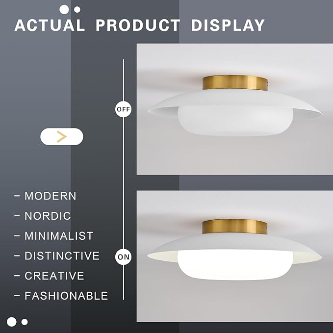 15.75 inch Modern LED Semi Flush Mount Ceiling Light - Round Matte White and Gold 36W 5000K Daylight Not Dimmable Bright Fixture for Kitchen Master Bedroom Living Room Entryway Lighting