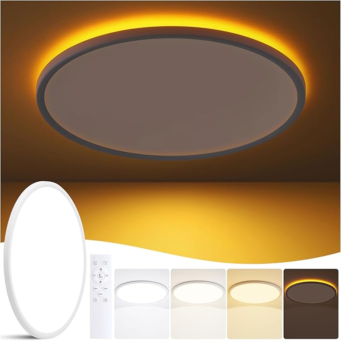 19 Inch Flush Mount Ceiling Light with Night Light, 45W 4500LM, Dimmable LED Ceiling Lights Fixture with Remote Control, 3000K/4000K/6500K Selectable, Slim Bright Bedroom Light Fixture, Round White