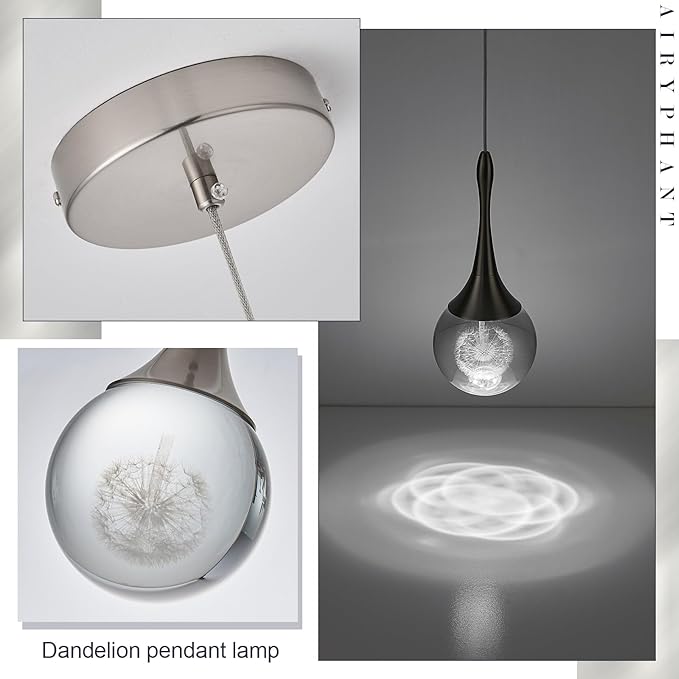 Nickel Teardrop Pedant Light Modern Dimmable 1-Light LED Crystal Globe Pendant Lighting Fixture for Kitchen Island Dining Room Bathroom Hallway 6000K Cool White