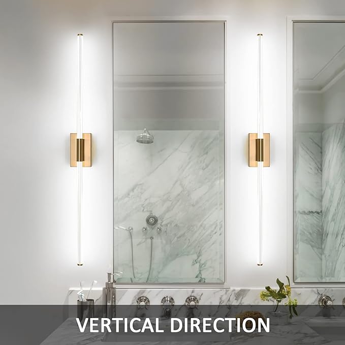 Modern LED Vanity Light, 360° Full Lighting Bathroom Light Fixture Over Mirror, 36W 5500K Cool White, Hardwired Wall Sconce, 47.2 Inch, Brass
