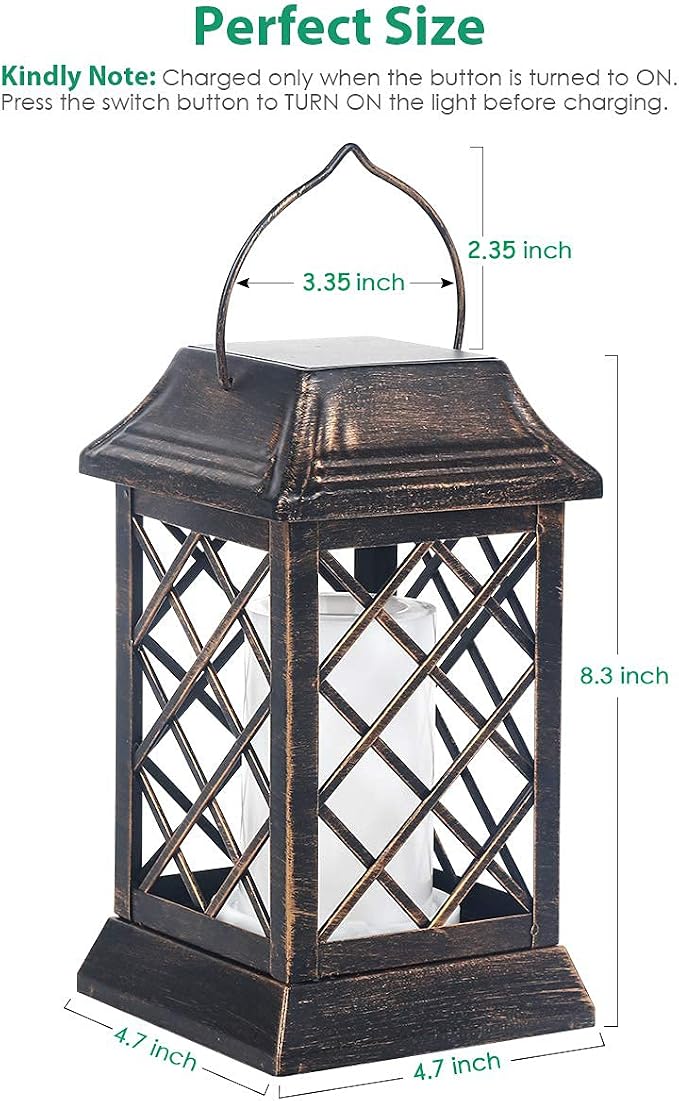 TomCare Solar Lights Outdoor Flickering Flame Metal Solar Lantern Outdoor Hanging Decorative Lanterns Heavy Duty Waterproof Umbrella Decorations Lighting for Patio Garden Deck Yard, 2 Pack (Bronze)