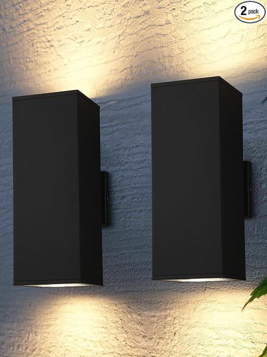 LEONLITE Modern Outdoor Rectangular Wall Lights 22", Up and Down Porch Patio Lights, Matte Black Waterproof Wall Sconce, Aluminum, E26 Base, Exterior Light Fixture Wall Mount, ETL, Pack of 2