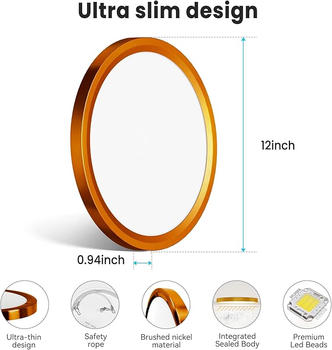 libtit 7 Inch Golden Bronze Flush Mount Ceiling Light, 15W Aureate Ceiling Light Fixture, 3000K/4000K/6500K Color Selectable, Gilded Round Ceiling Lighting for Bedroom Kitchen Pantry