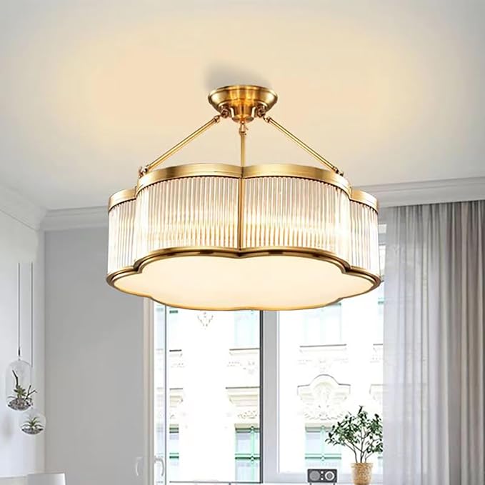 Modern Semi-Flush Ceiling Light Fixture,Decorative Floral Flush Mount Chandelier,Flower Shaped Glass Ceiling Lamp,Close Ceiling Light Fixture for Bedroom Living Room Dining Room