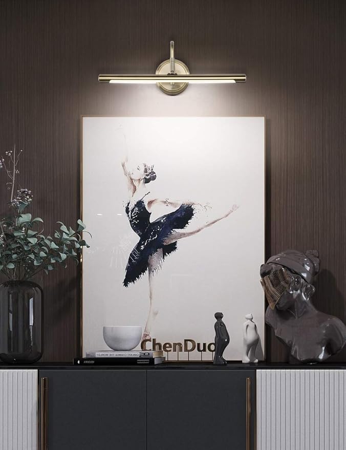 JOOSENLUX Modern LED Picture Lights Fixtures,Art Decor Metal Artwork Mini Accent Spotlights 16.54" Inch,7W(45W Eqv.),Natural White 3000K,Hardwire Swing Arm, Antique Bronze Finish