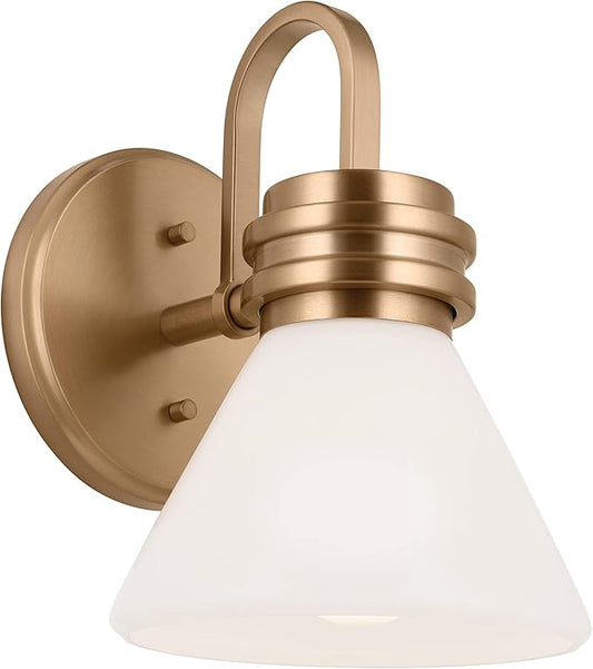 Kichler Farum 9.5 Inch 1 Light Wall Sconce with Opal Glass in Champagne Bronze, for Fireplace, Kitchen, Bedroom, Hallway, or Vanity, (7.25" W x 9.5" H), 55153CPZ