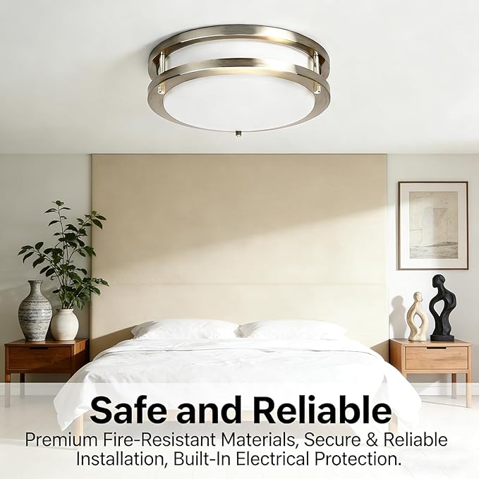 Drosbey 50W Dimmable LED Ceiling Light Fixture, Flush Mount Light Fixture for Kitchen, Bathroom, Bedroom, Garage, 4500 Lumens, 500W Equivalent, 13.2in, Daylight 5000K, Brushed Nickel