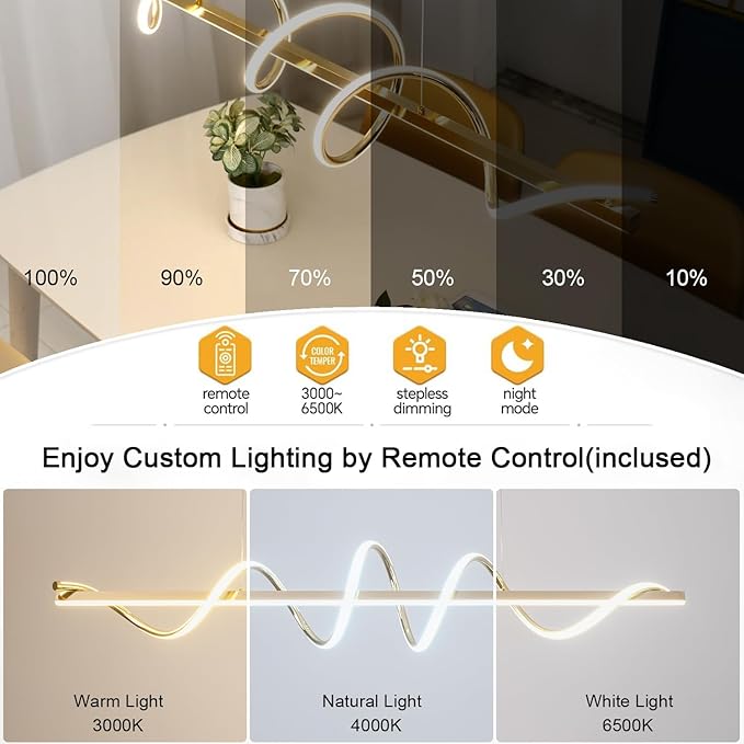 Led Pendant Light for Kitchen Island Lighting Dimmable 39.73" Twist Design Modern Led Chandelier 3000K-6500K