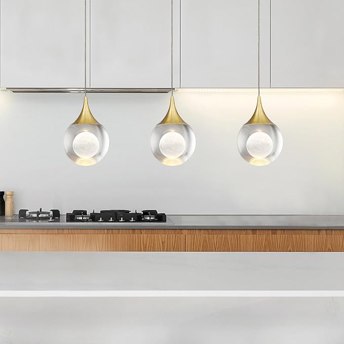 JoollySun Modern Crystal Pendant Light: Mini Gold Hanging Light Fixture for Kitchen Island Bathroom