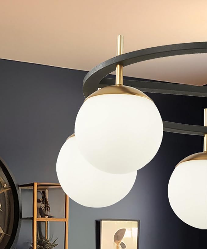 GEORGE KOVACS P1356-618 Alluria Pendant, 6-Light, 450 Total Watts, 9.75-in H x 27-in W, Weathered Black with Autumn Gold