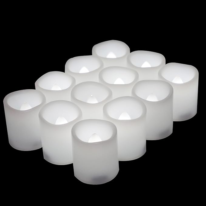 12 Pack Flameless Votive Candles Flickering Electric Fake Candles LED Battery Operated Tea Lights for Home Wedding Decor Party Table Halloween Christmas Decorations, White Glow