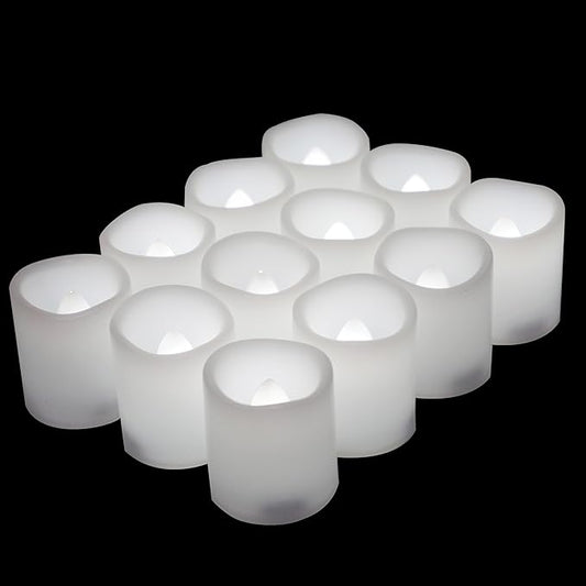 12 Pack Flameless Votive Candles Flickering Electric Fake Candles LED Battery Operated Tea Lights for Home Wedding Decor Party Table Halloween Christmas Decorations, White Glow
