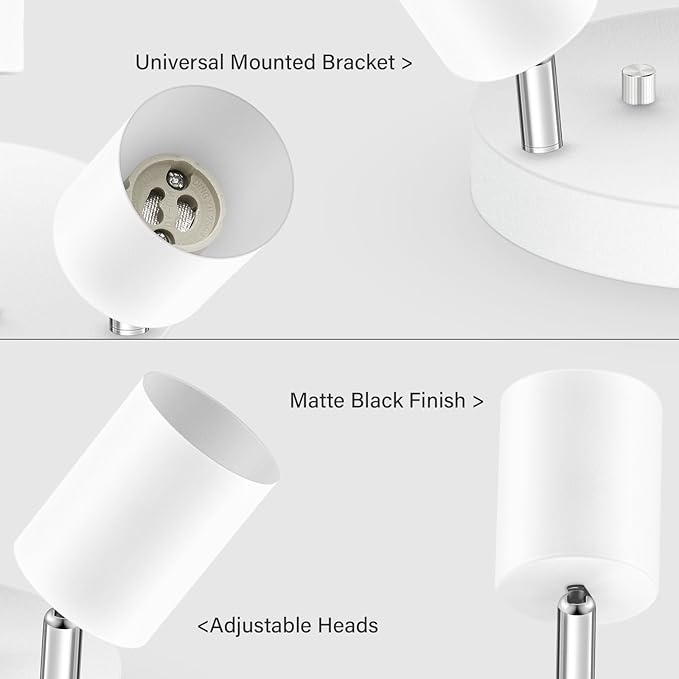 BoostArea LED 3 Light Track Lighting Kit, LED Track Lighting Fixtures, White Round Ceiling Spot Lighting, Flexibly Rotatable Light Head for Kitchen, Living Room, Bedroom, GU10 Bulb Not Included