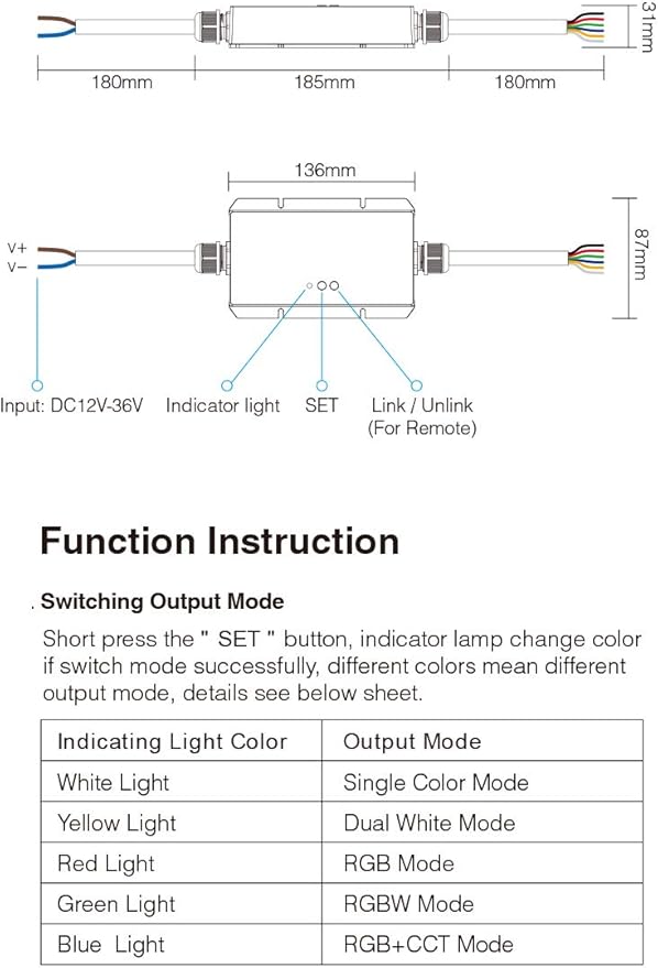 LGIDTECH LS2-WP LED Strip Lights 5 in 1 Controller,IP67 Waterproof,Compatible with Single Color,RGB,RGBW,WW+CW Dual White Temperature,RGB+CCT LED Strip Lights