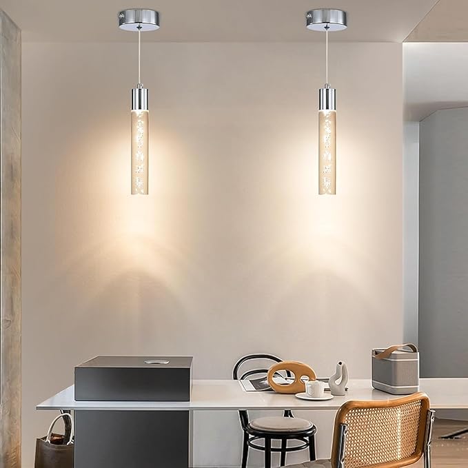 2 Pack Modern LED Pendant Light, Chrome Bubble Hanging Ceiling Lamp Fixture, 3 Color 2700K/4500K/6500K, Small Kitchen Island Chandeliers Over Table for Dining Room, Living Room, Bedroom, Bar, Cafe