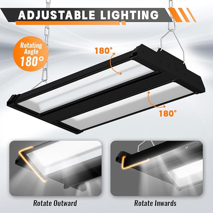 Allsmartlife LED Linear High Bay Shop Light 2-Pack, 150W 20250LM 0-10V Dimmable 5000K Daylight, Adjustable Tilt Hanging Black High Bay LED Shop Lighting Fixtures for Garage Warehouse Workshop ETL