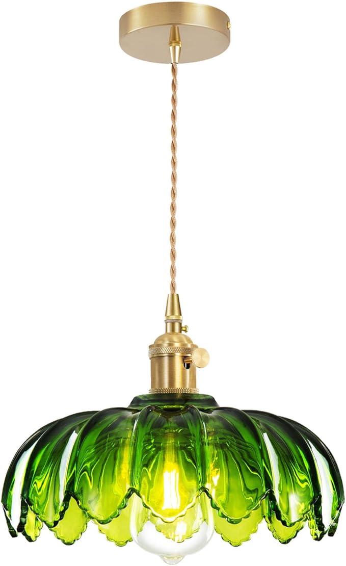 Glass Pendant Light Vintage Light Fixtures, Glass Pendant Lights Kitchen Island, Adjustable Hanging Light for Kitchen Island Dining Room Hallway (Hardwired gree)