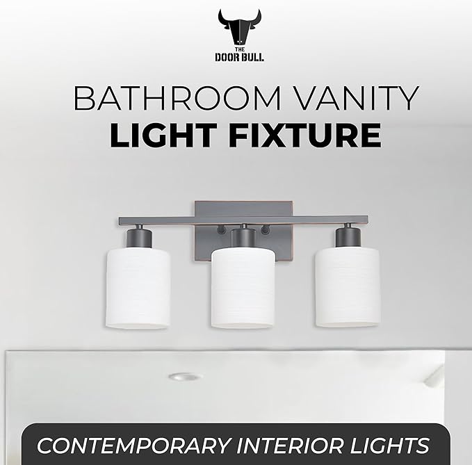 The Door Bull Modern Bathroom Vanity Light, Milky White Glass Shades, Wall Sconce for Bedroom & Living Room, E26 Socket, Over Mirror Lighting Fixture (Oil Rubbed Bronze, 3 Lights)