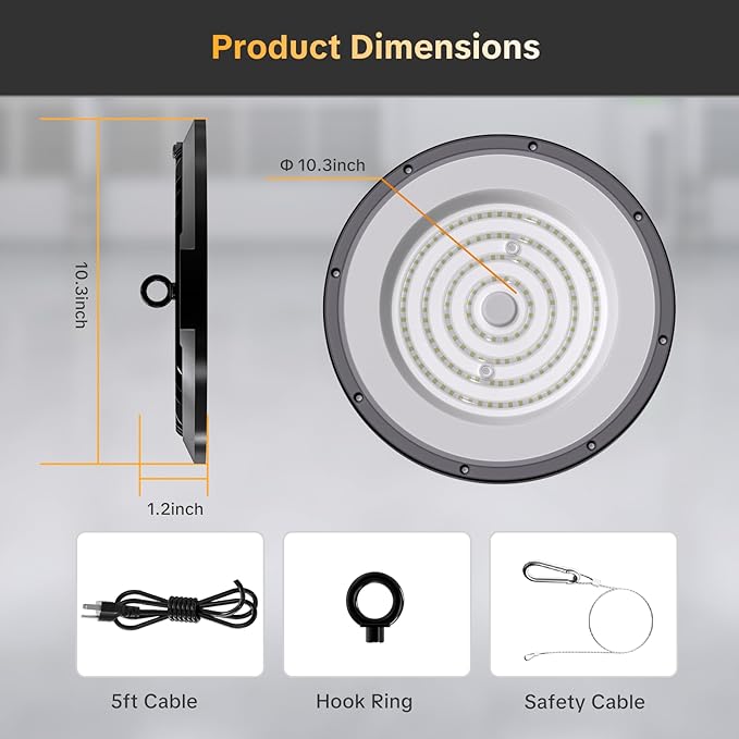 AIKVSXER LED High Bay Light UFO Shop Light 200W 30000LM 6000K Daylight Super Bright IP65 Waterproof for Warehouse Garage Barn Factory Workshop 5FT Cord with US Plug 18 Pack
